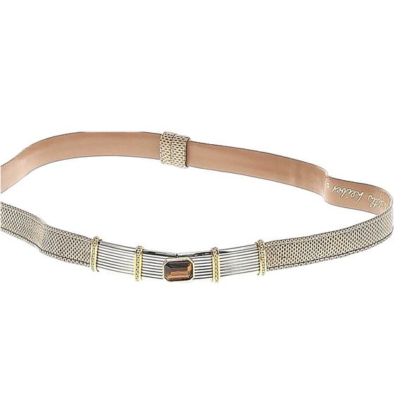 Judith Leiber Belt Vintage Leather Snakelike Metallic Metal Precious Stone 36.5\